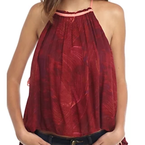 Free People Season in the Sun XS Red Tank Top Sleeveless Blouse Halter Neck - Picture 8 of 8